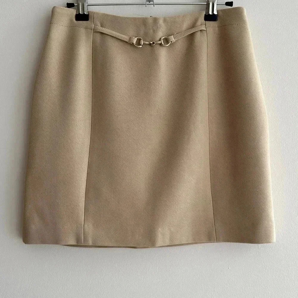 H&M Mini Pencil Skirt with Belt Chain, Tan, Size 4